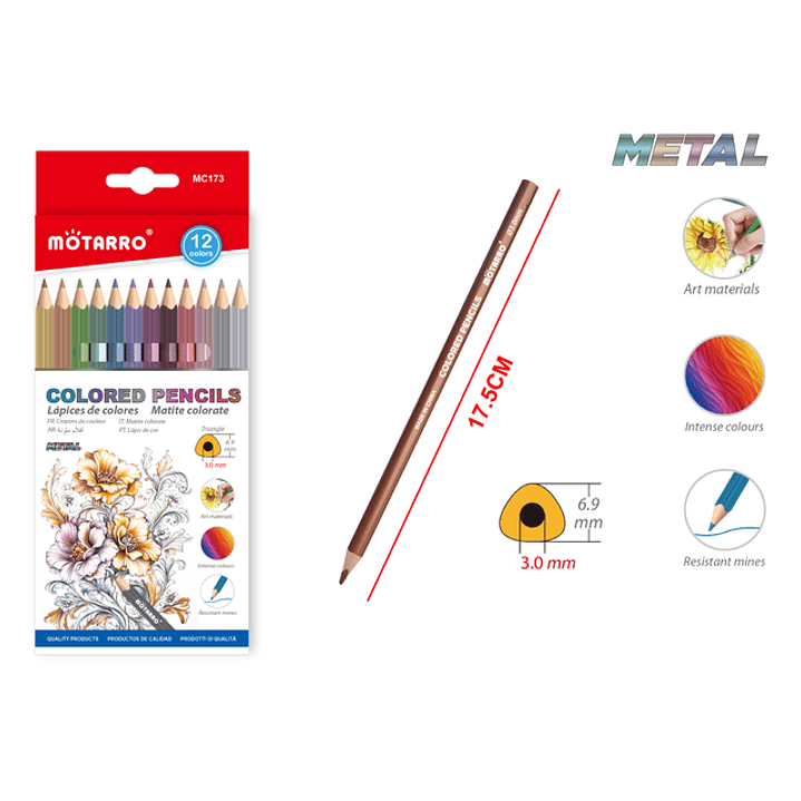 Lapices De Colores Metalizados 175Cm 12Pcs 1