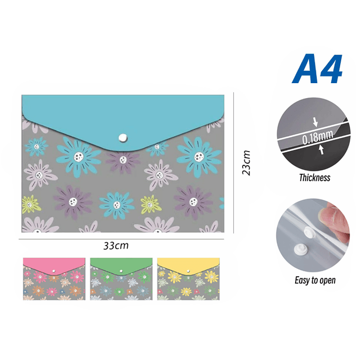 Carpeta con Botón Flores A4 1