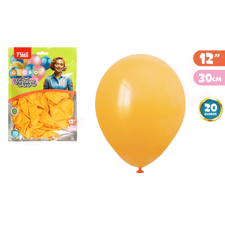 Globos Latex Vintage Amarillo 30Cm 20Pcs 1