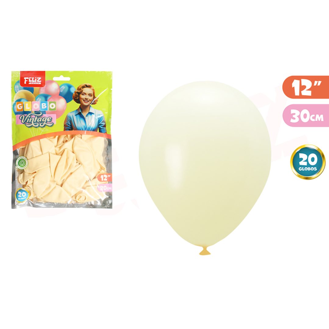 Globos Latex Vintage Amarillo Claro 30Cm 20Pcs 1