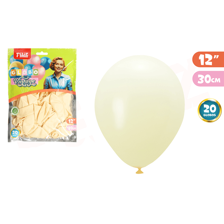 Globos Latex Vintage Amarillo Claro 30Cm 20Pcs 1