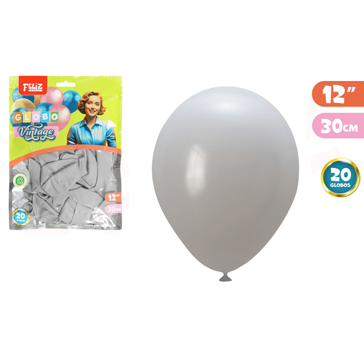 Globos Latex Vintage Gris 30Cm 20Pcs 1