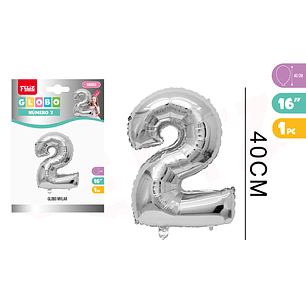 Globo Numero 2 Plateado 40Cm