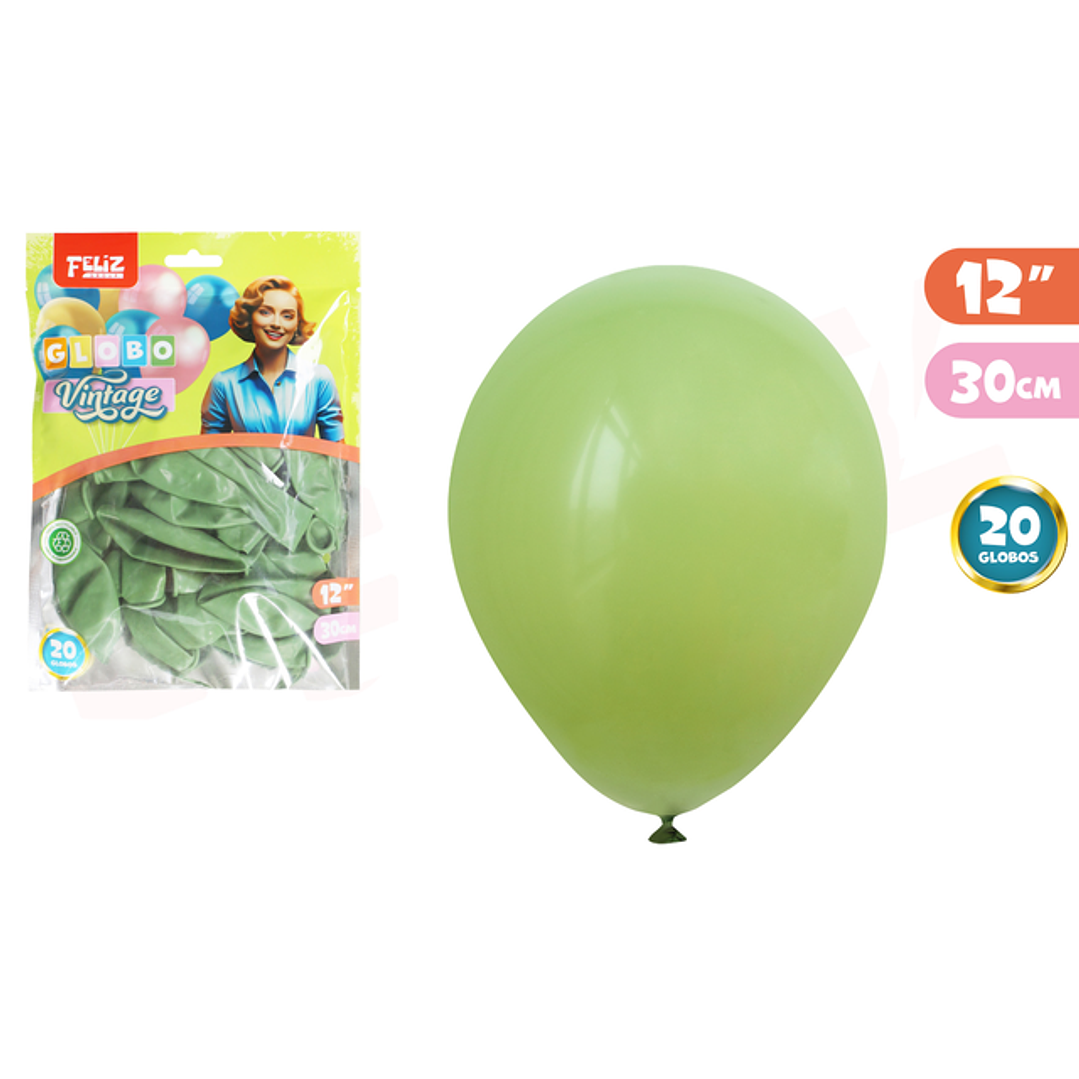 Globos Latex Vintage Verde 30Cm 20Pcs 1
