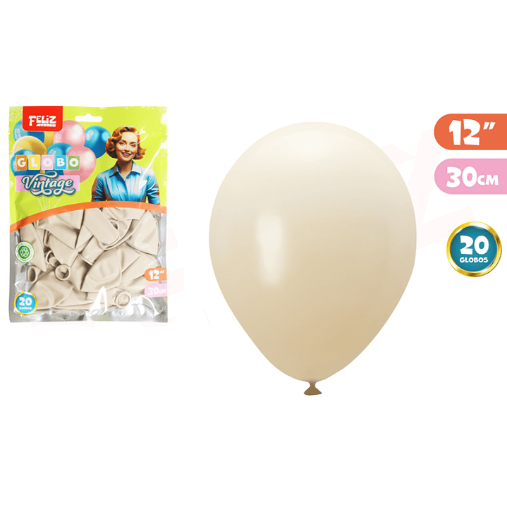 Globos Latex Vintage Crema 30Cm 20Pcs 1