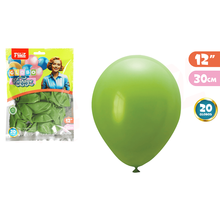 Globos Latex Vintage Verde Claro 30Cm 20Pcs 1