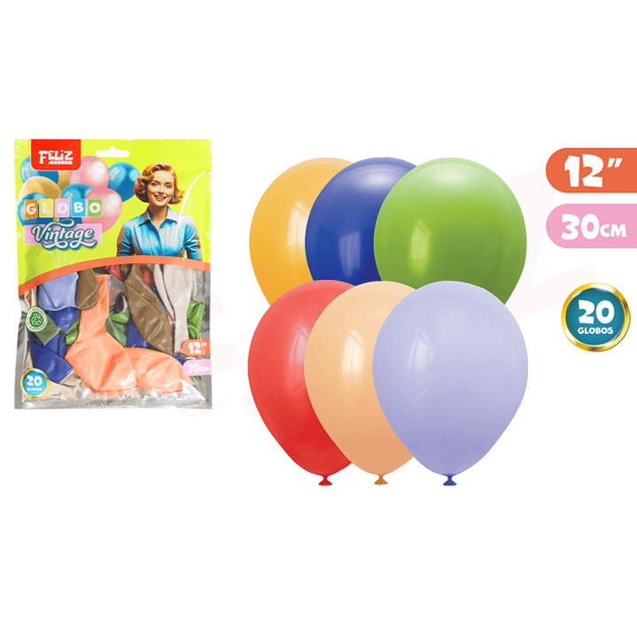 Globos Latex Vintage Multicolor 30Cm 20Pcs 1