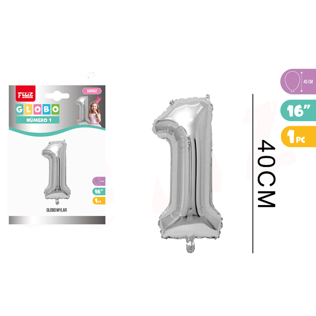 Globo Número 1 Plateado 40cm 1