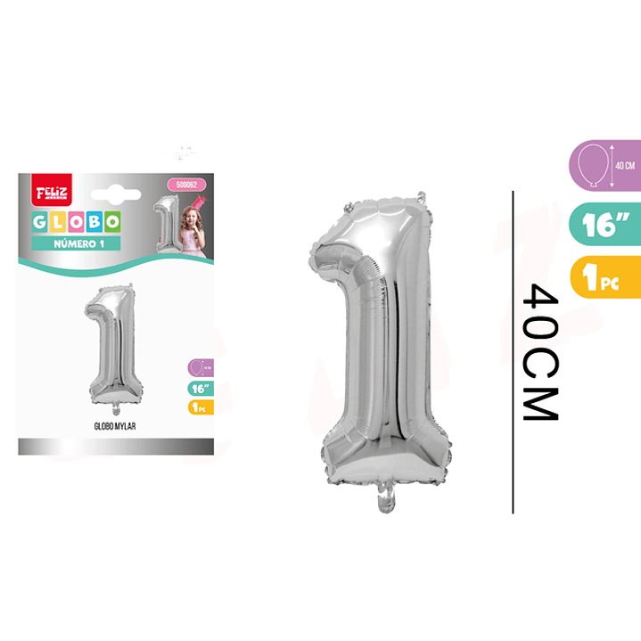 Globo Número 1 Plateado 40cm 1
