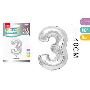 Globo Número 3 Plateado 40cm