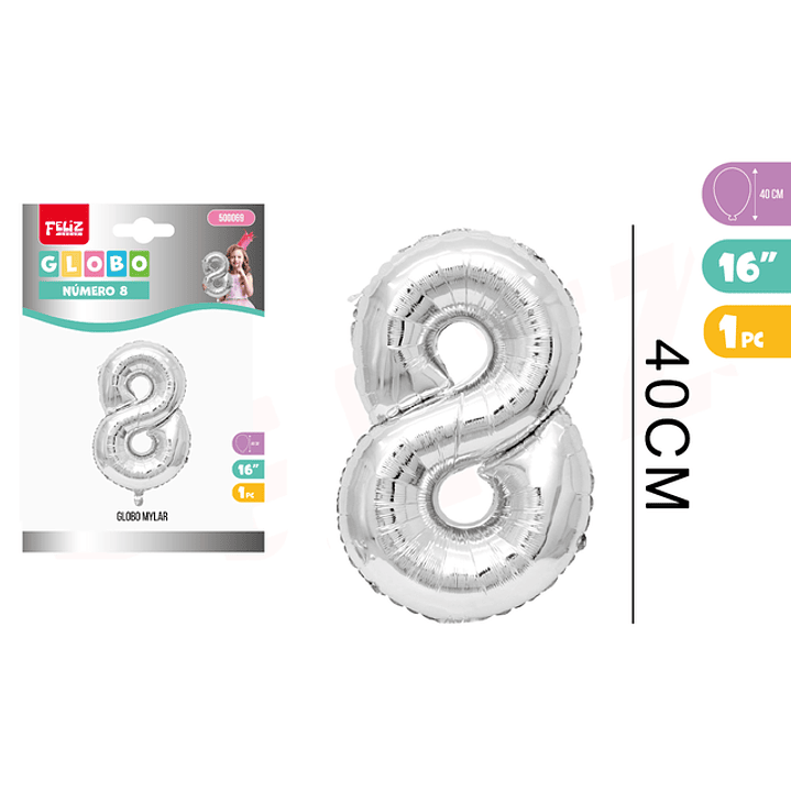 Globo Número 8 Plateado 40cm 1