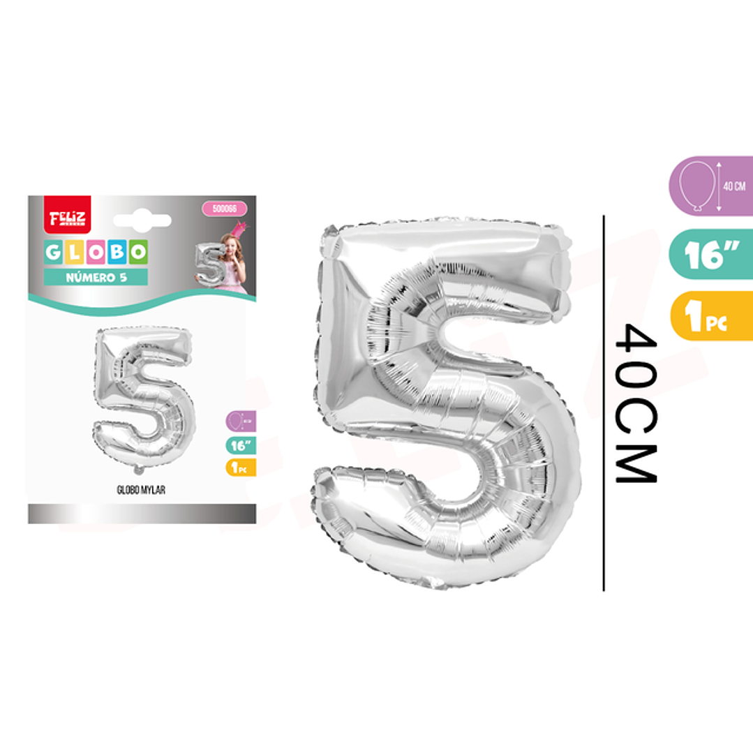 Globo Número 5 Plateado 40cm 1
