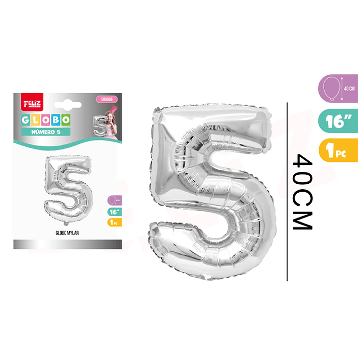 Globo Número 5 Plateado 40cm 1