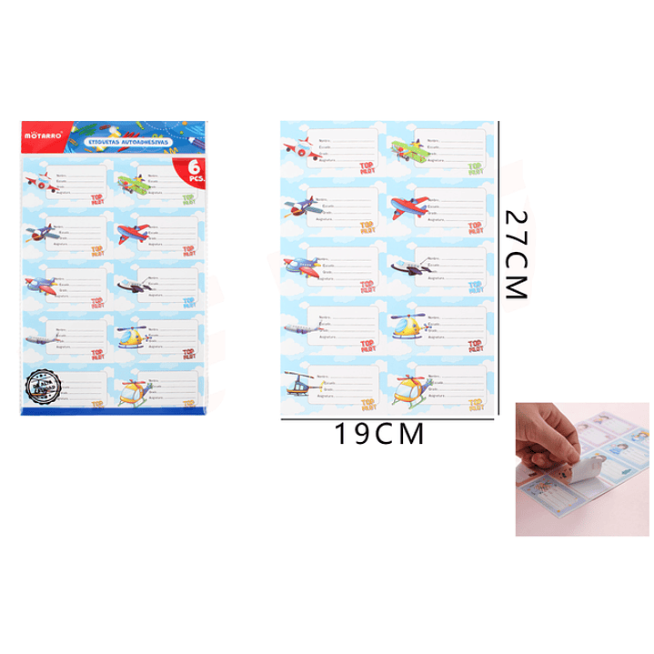 Etiquetas Escolar Avión 27*19cm 6pcs 1