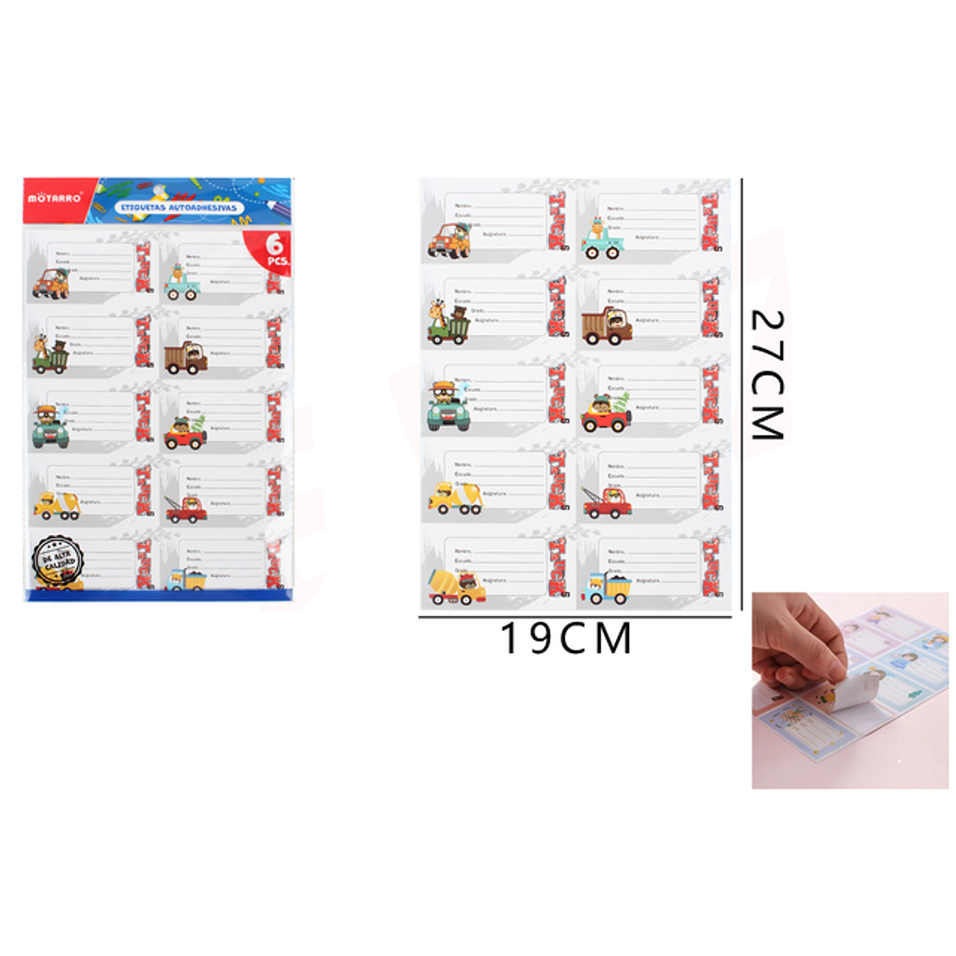 Etiquetas Escolar Auto Animal 27*19cm 6pcs 1