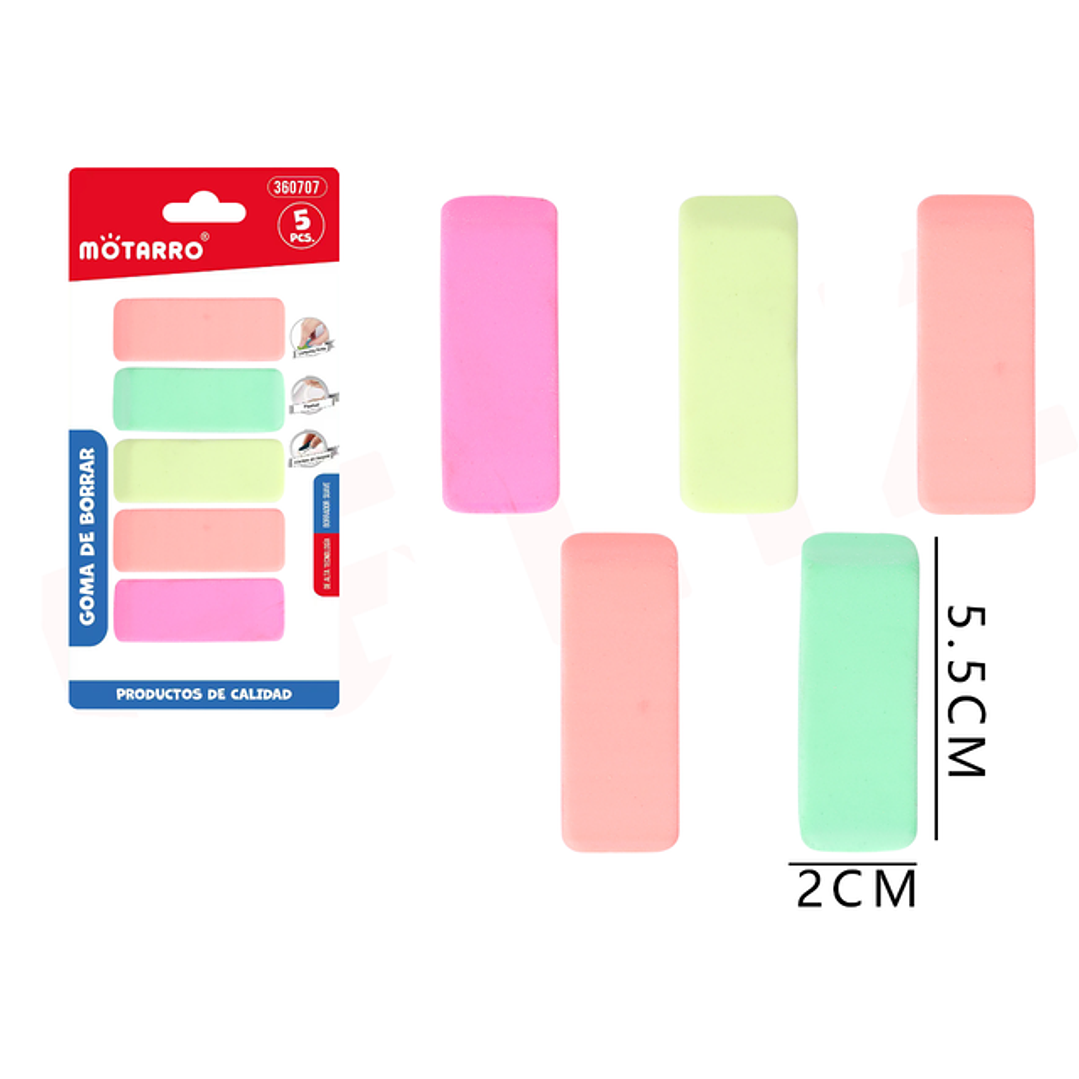Goma de Borrar colores 5.5x2cm 5pcs 1