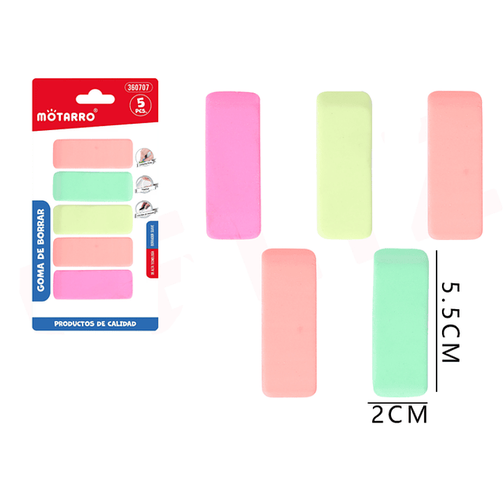 Goma de Borrar colores 5.5x2cm 5pcs 1