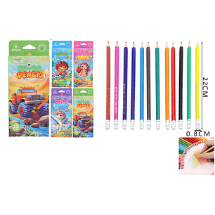 Lápices de Colores con Goma 22cm 12pcs