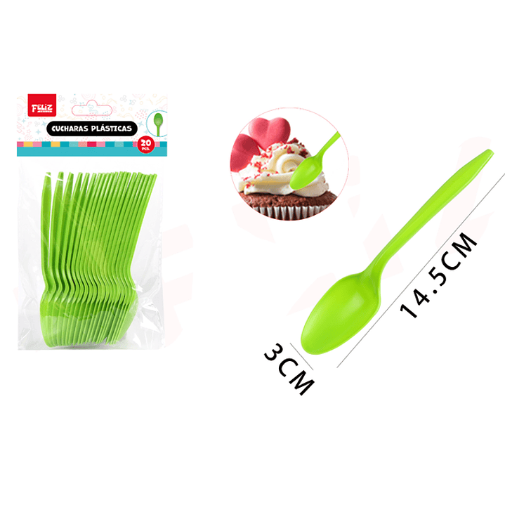 Cucharas Plásticas Verde 14.5*3cm 20pcs 1