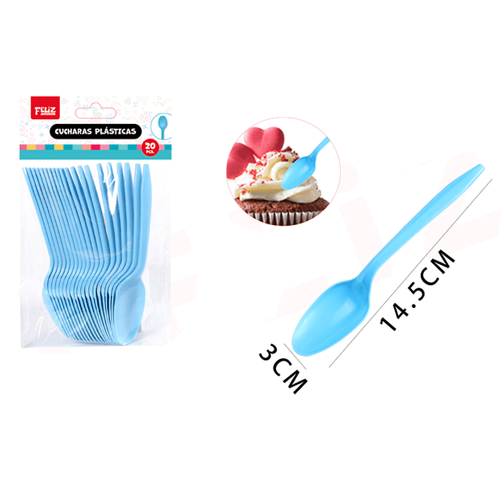 Cucharas Plásticas Celeste 14.5*3cm 20pcs 1