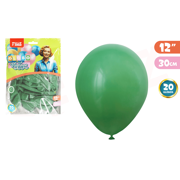 Globo Látex Vintage Verde 30cm 20pcs 1