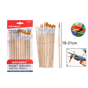 Pinceles Plano Madera 12Pcs