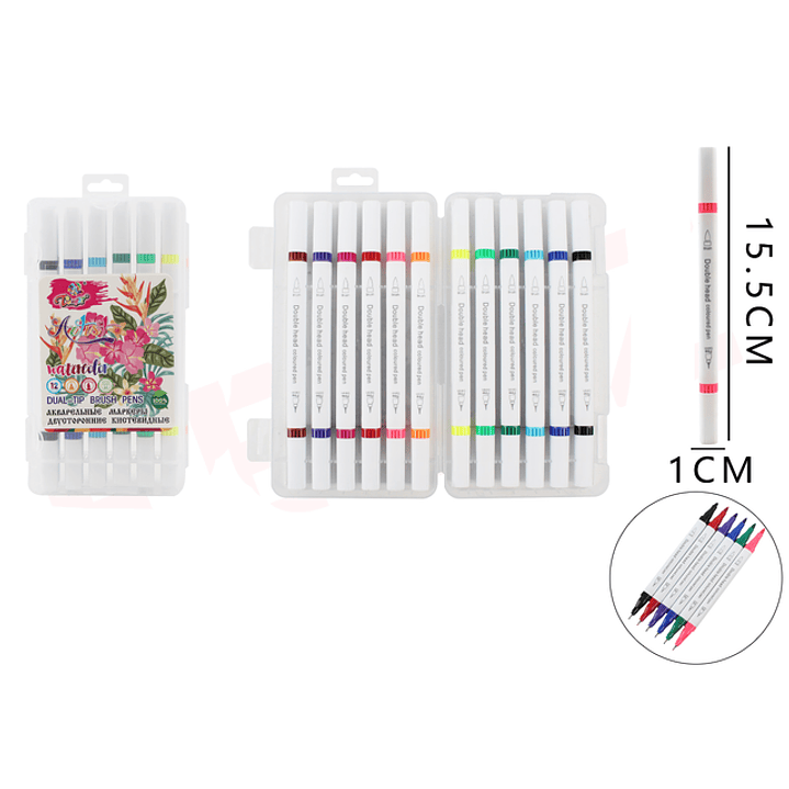 Marcadores de color doblepunta 15.5cm 12pcs 1