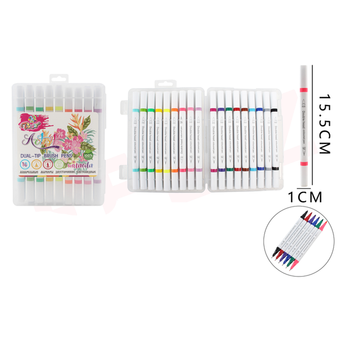 Marcadores de color doblepunta 15.5cm 18pcs 1
