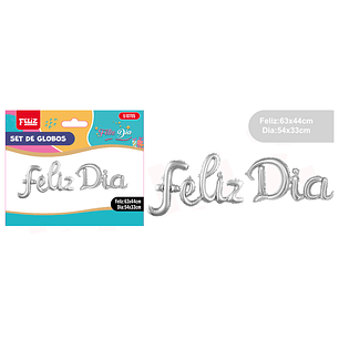Globo metal letras feliz dia plateado
