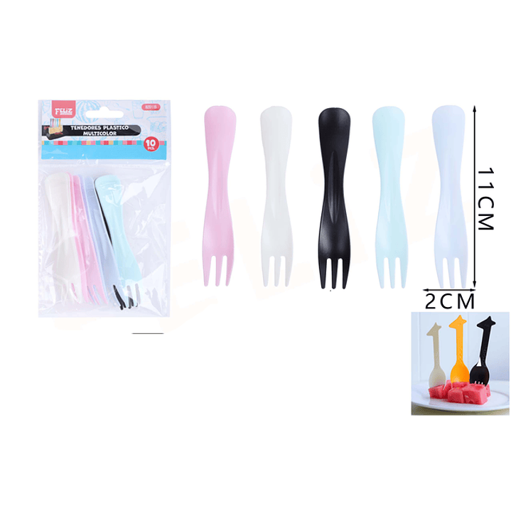 Tenedores plastico multicolor para pastel 10pcs 1