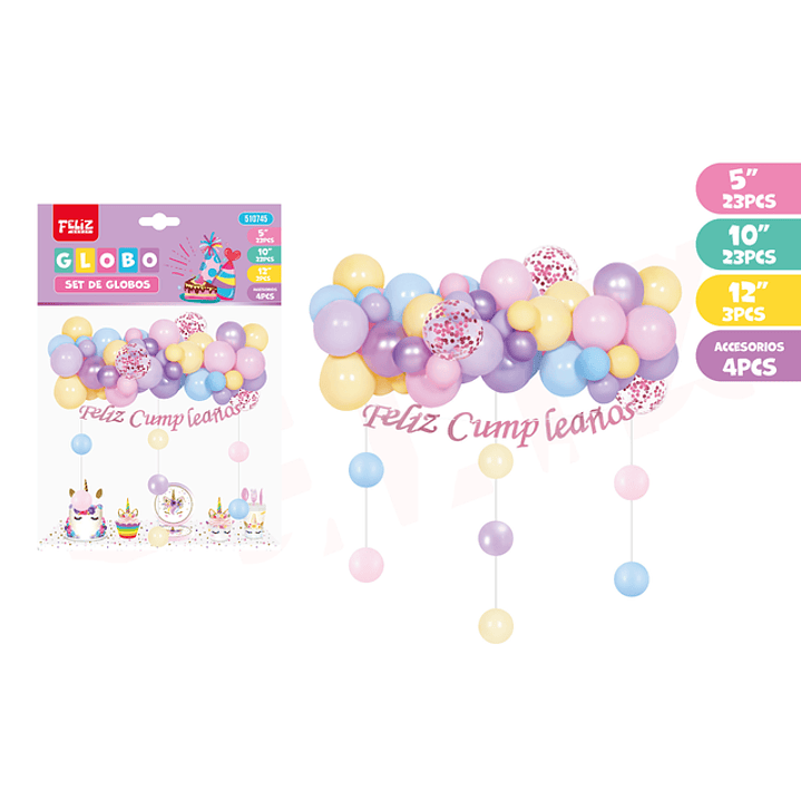 Set de globos cumple,rosado morado 53pcs 1
