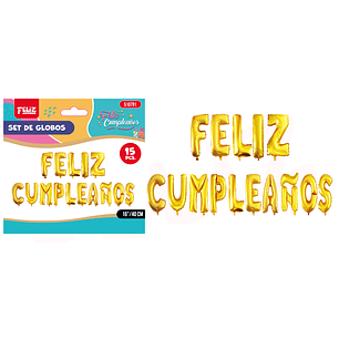 Globos letras f.cumpleanos dorado 15pcs