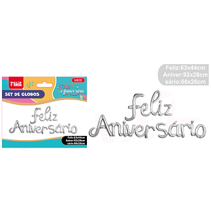 Globo metal letras f.aniversario plateado