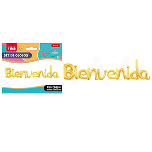 Globo metal letras bienvenida dorado