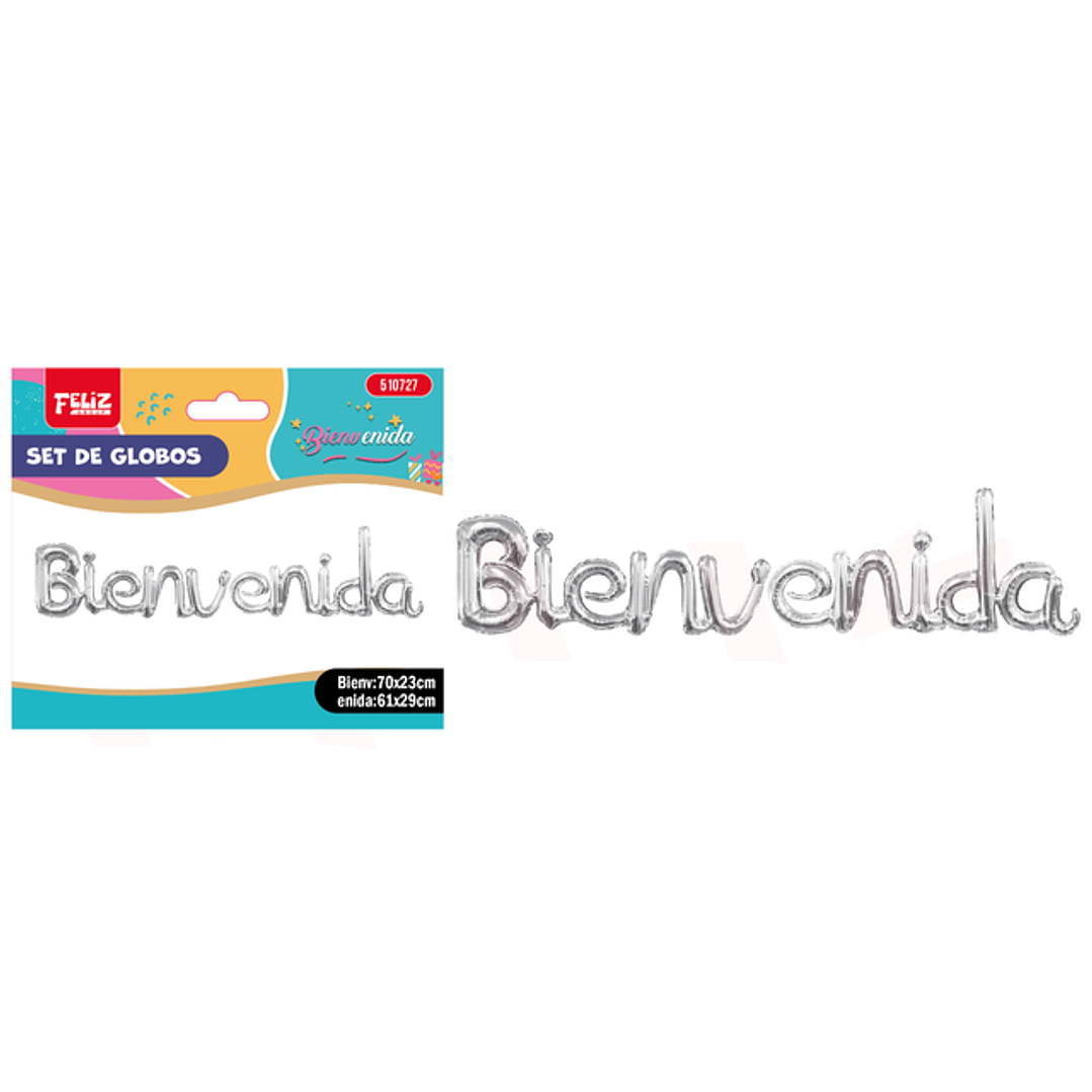 Globo metal letras bienvenida plateado 1