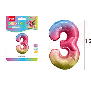 Globo metal numero 3 tornasol 45cm