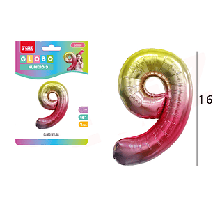 Globo metal numero 9 tornasol 45cm