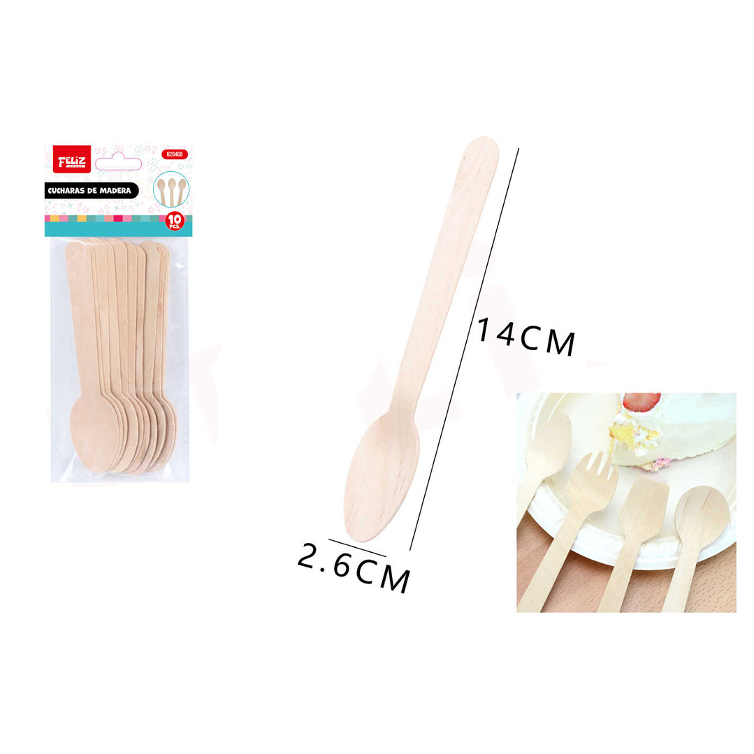 Cuchara madera 14x2.6cm 10pcs 1