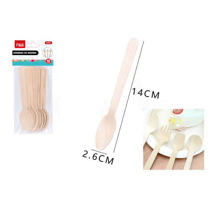 Cuchara madera 14x2.6cm 10pcs 1