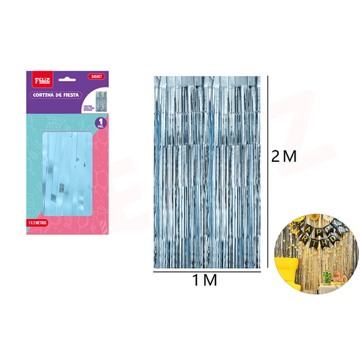 Cortina de fiesta celeste escarcha 1*2m 1