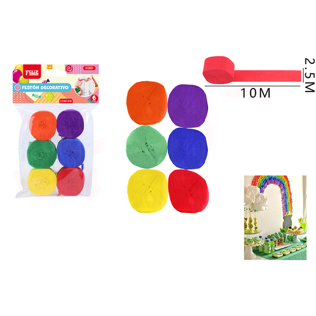 Serpentina surtidos 2.5cm*10m 6pcs 1