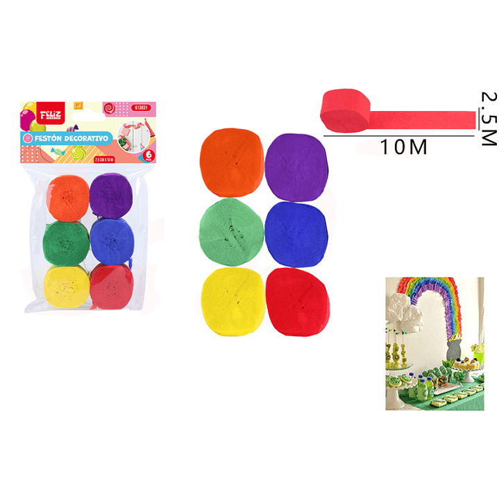 Serpentina surtidos 2.5cm*10m 6pcs 1