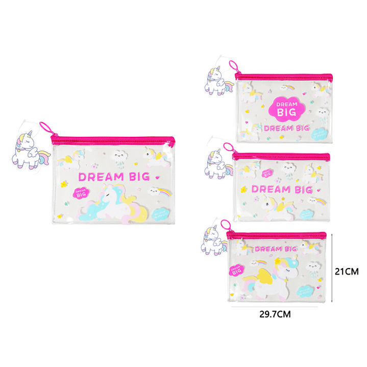 Bolsa con cierre unicornio 29.7*21cm pvc 1