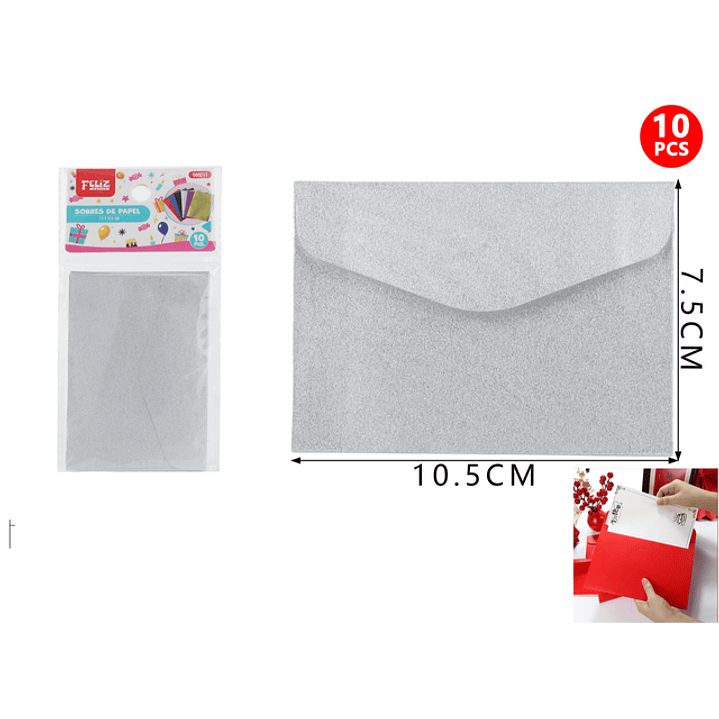 Sobres de papel plateado glitter 7.5*10.5cm 10pcs 1