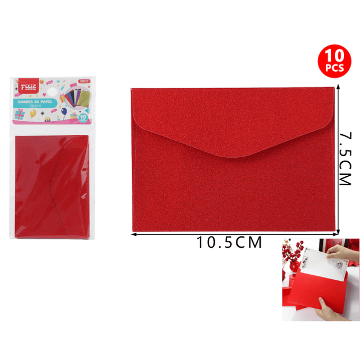 Sobres de papel rojo glitter 7.5*10.5cm 10pcs 1