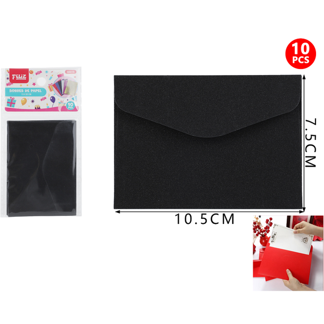 Sobres de papel negro glitter 7.5*10.5cm 10pcs 1