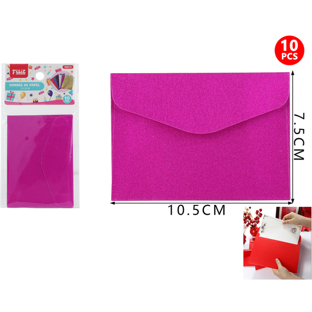 Sobres de papel fucsia glitter 7.5*10.5cm 10pcs 1