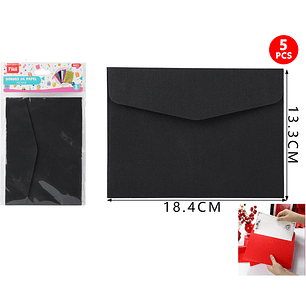 Sobres de papel negro glitter 13.3*18.4cm 5pcs