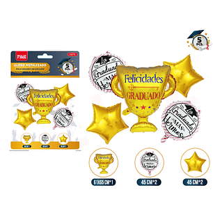 Set de globos metal graduada champion 5pcs
