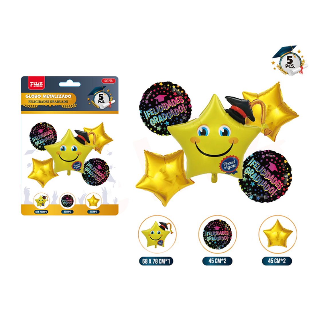Set de globos metal graduado estrella 5pcs 1